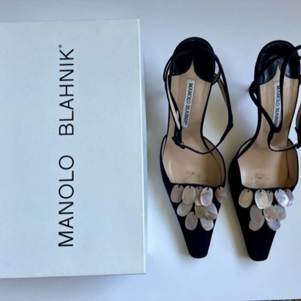 Manolo Blahnik Black Crepe Evening Shoes